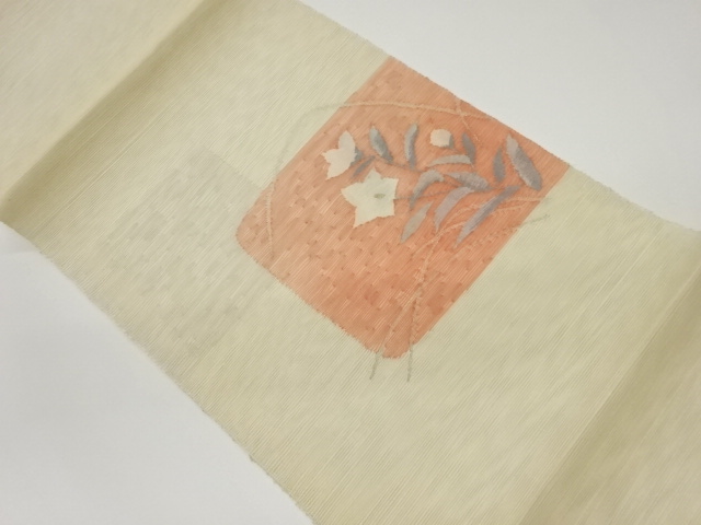 紗紬すくい織桔梗に葉模様織出し名古屋帯